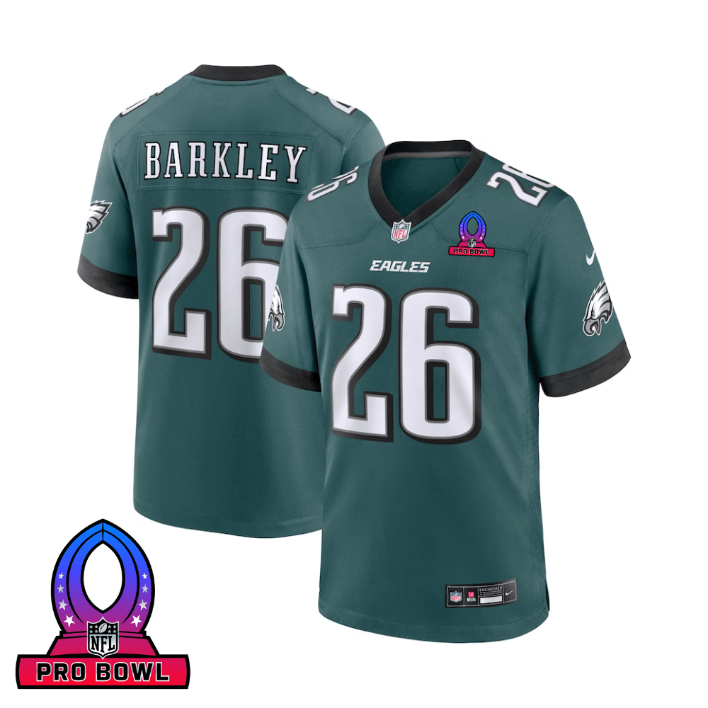 Saquon Barkley 26 Philadelphia Eagles 2025 Pro Bowl Patch Game Men Jersey - Midnight Green JS7829 nicesnker