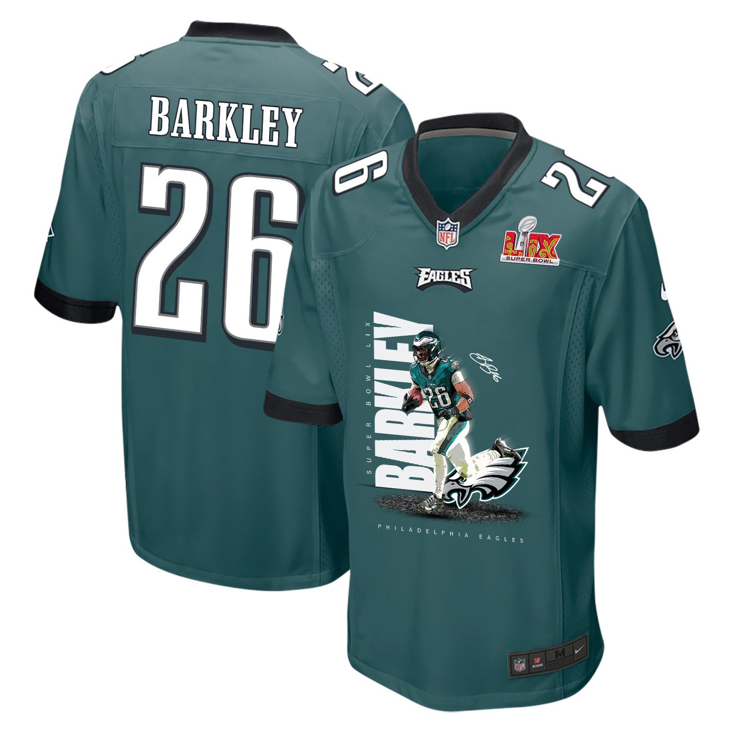 Saquon Barkley 26 Philadelphia Eagles 'Barkley No Bite' Game Men Jersey - Midnight Green JS1450 nicesnker