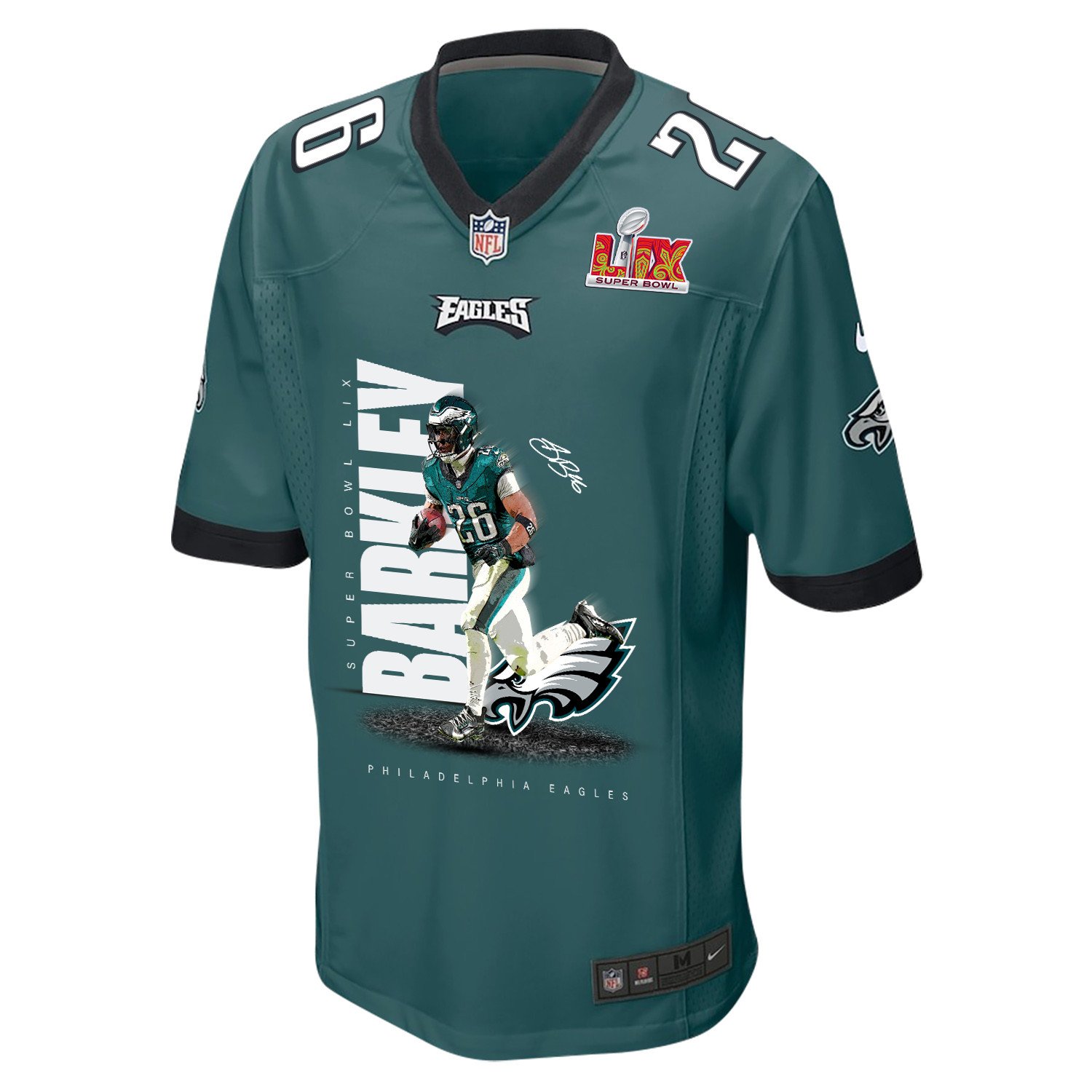 Alternative view of Saquon Barkley 26 Philadelphia Eagles 'Barkley No Bite' Game Men Jersey - Midnight Green JS1450 nicesnker