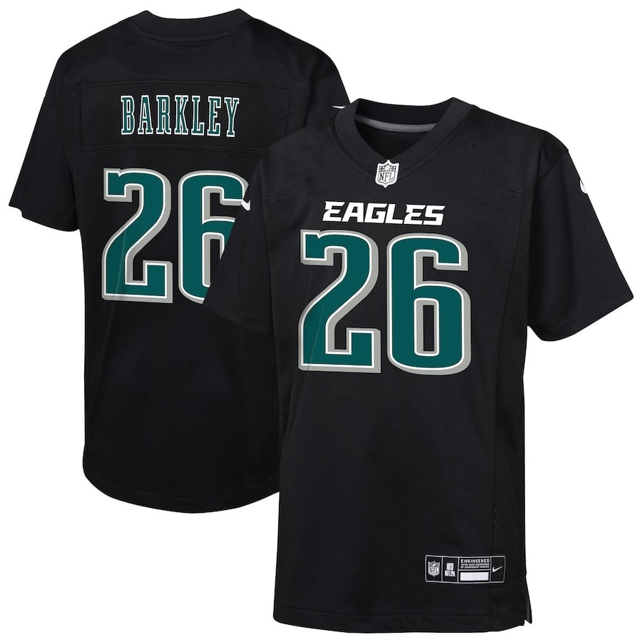 Saquon Barkley 26 Philadelphia Eagles Fashion Game YOUTH Jersey - Carbon Black JS9739 nicesnker