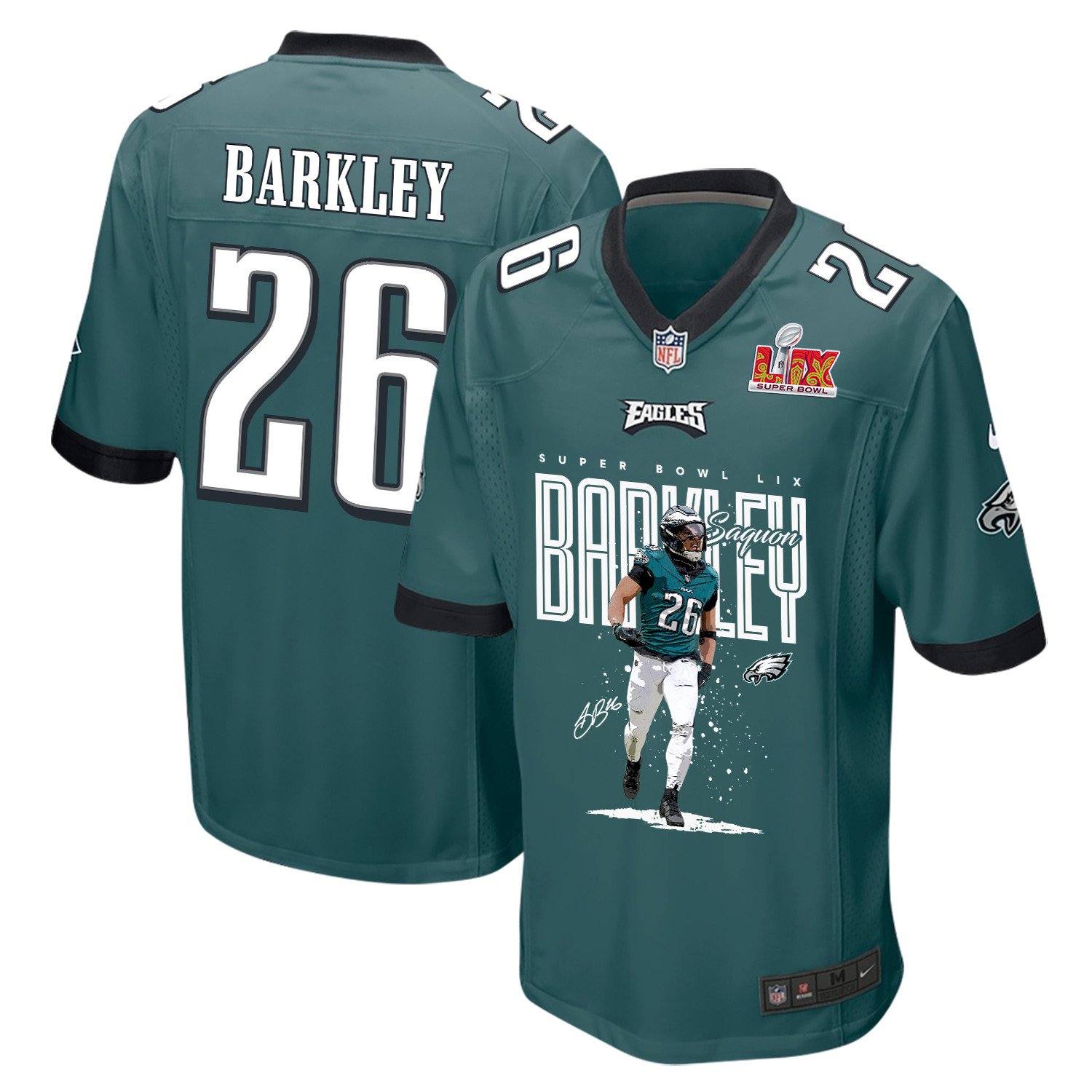 Saquon Barkley 26 Philadelphia Eagles 'Goodness Saquon' Game Men Jersey - Midnight Green JS5246 nicesnker