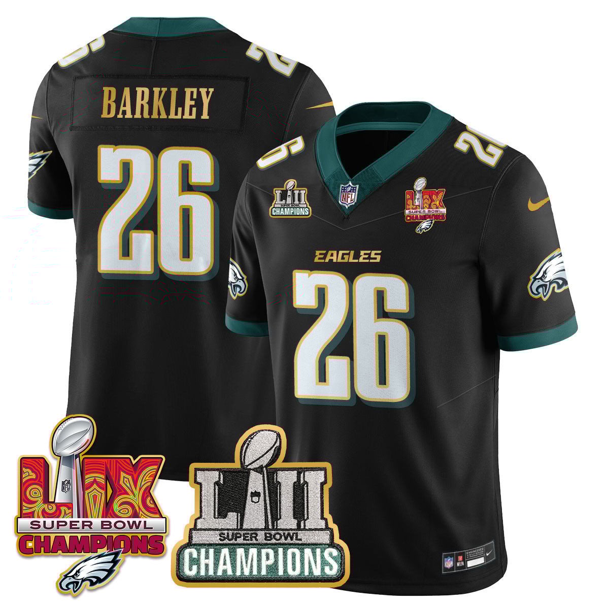 Saquon Barkley 26 Philadelphia Eagles LII-LIX Super Bowl Champions Vapor Limited Gold Jersey - Black JS9934 nicesnker