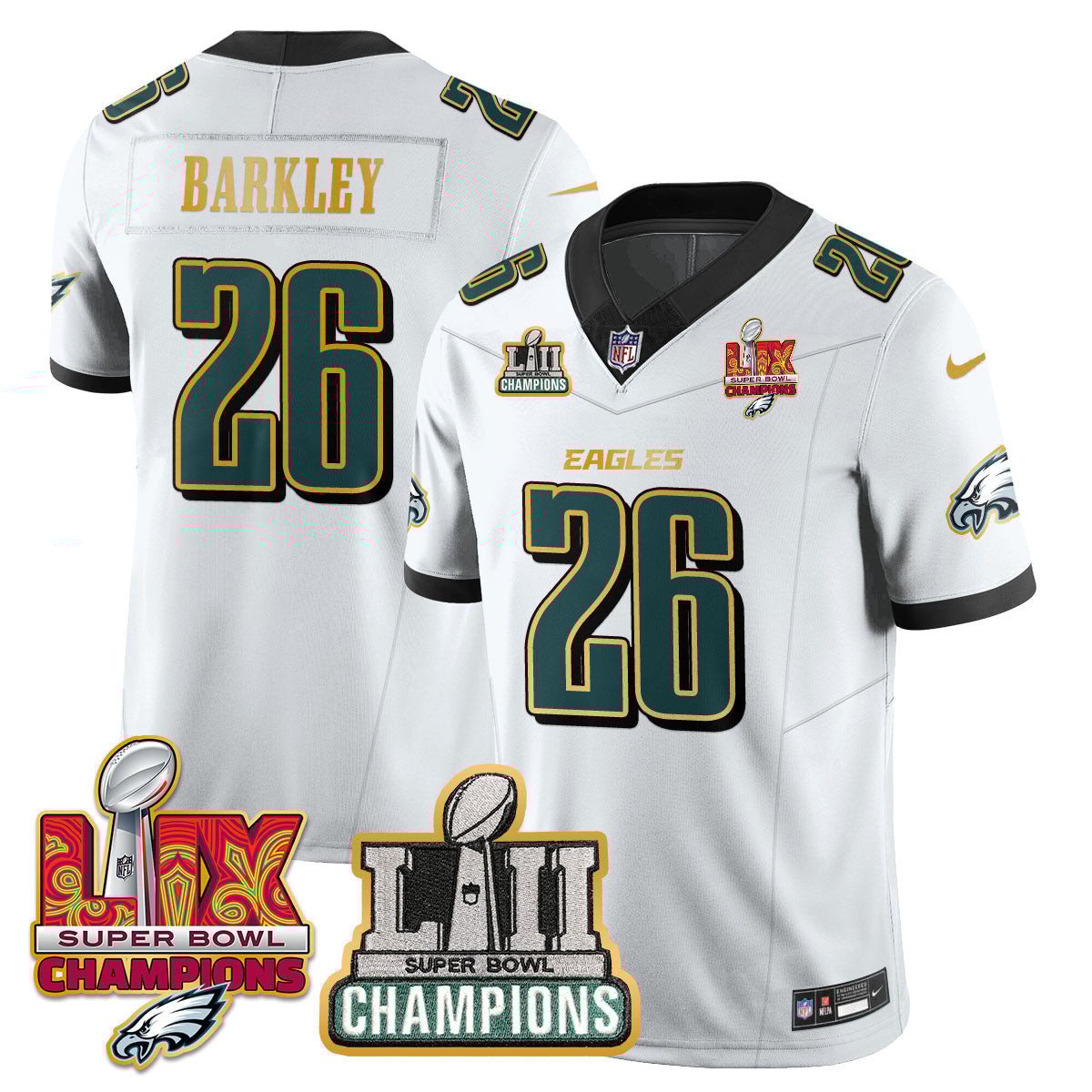 Saquon Barkley 26 Philadelphia Eagles LII-LIX Super Bowl Champions Vapor Limited Gold Jersey - White JS6075 nicesnker