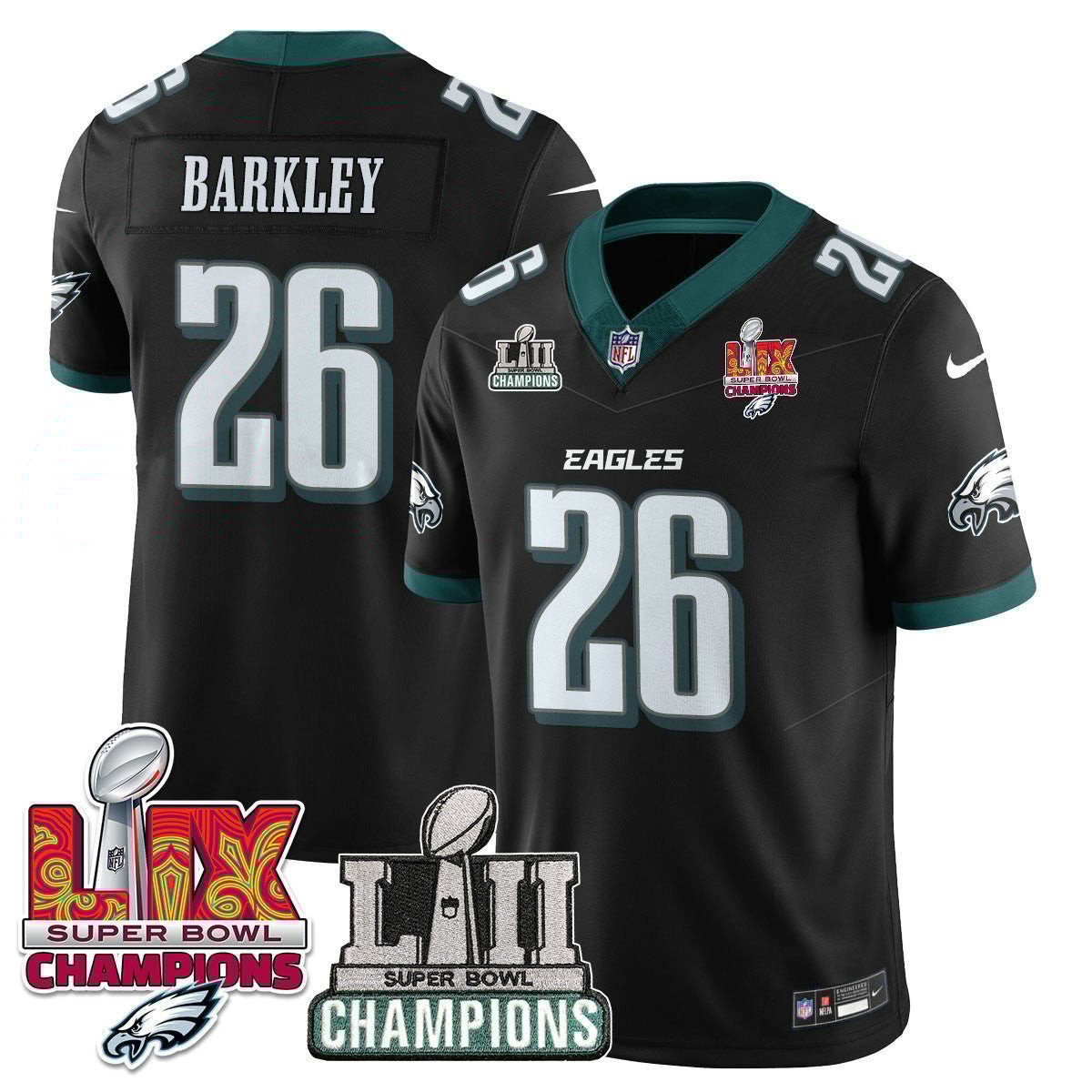 Saquon Barkley 26 Philadelphia Eagles LII-LIX Super Bowl Champions Vapor Limited Jersey - Black JS6402 nicesnker