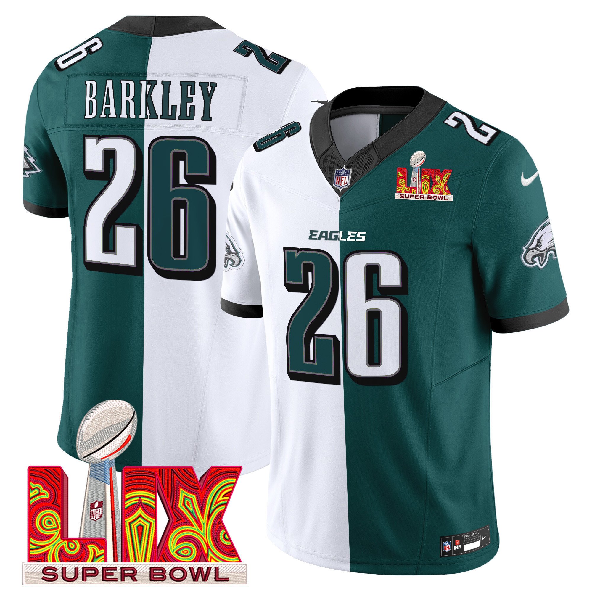 Saquon Barkley 26 Philadelphia Eagles Super Bowl Champions LIX Patch Vapor Limited Jersey - Split JS9561 nicesnker