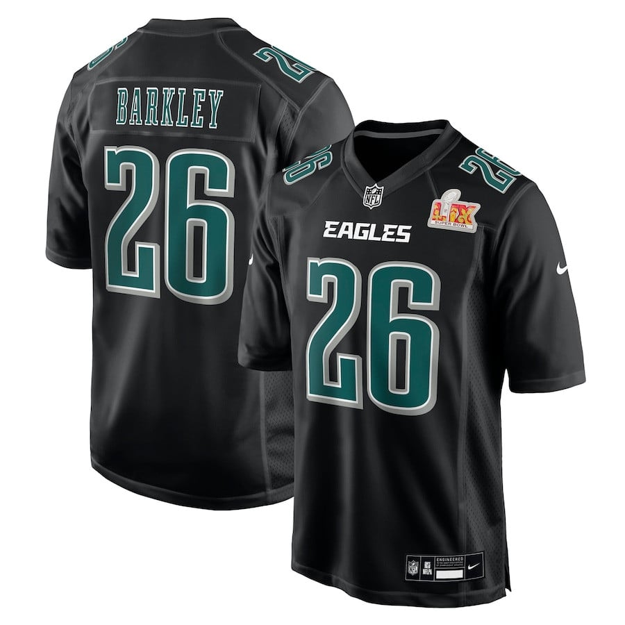 Saquon Barkley 26 Philadelphia Eagles Super Bowl LIX Fashion Game Player Jersey - Carbon Black JS1654 nicesnker