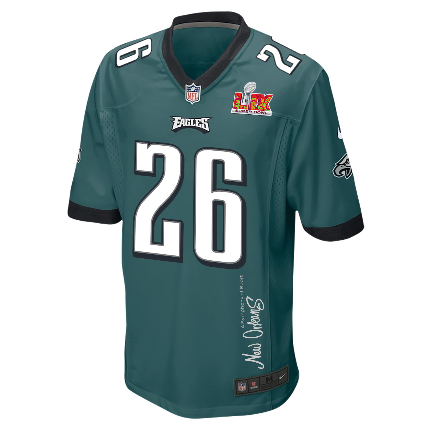 Saquon Barkley 26 Philadelphia Eagles Super Bowl LIX 'New Orleans - A Symphony of Sport' EMBROIDERED Game Men Jersey - Midnight Green JS5919 nicesnker - Image 3