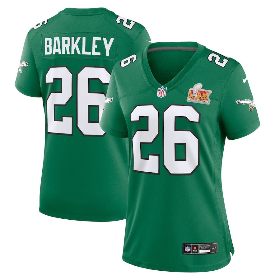 Saquon Barkley 26 Philadelphia Eagles Women's Super Bowl LIX 2nd Alternate Game Jersey - Kelly Green JS4978 nicesnker