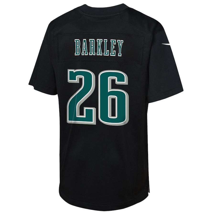 Saquon Barkley 26 Philadelphia Eagles Youth Super Bowl LIX Patch Fashion Game Player Jersey - Carbon Black JS5277 nicesnker - Image 3
