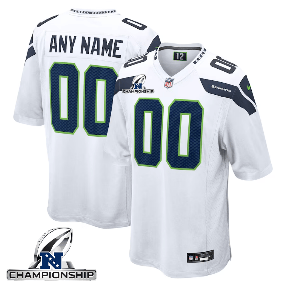Seattle Seahawks AFC Championship Patch Game Men Custom Jersey - White JS7602 nicesnker