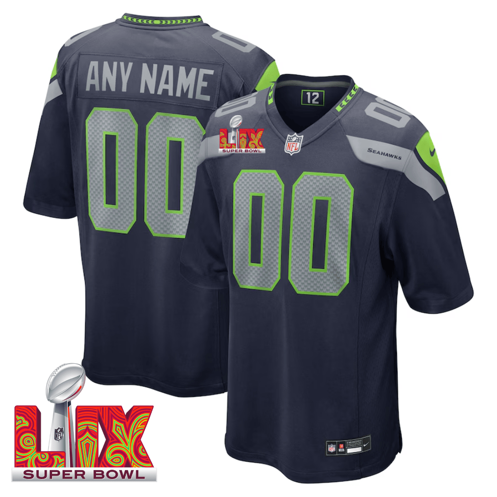 Seattle Seahawks Super Bowl LIX Patch Game Men Custom Jersey - College Navy JS7852 nicesnker