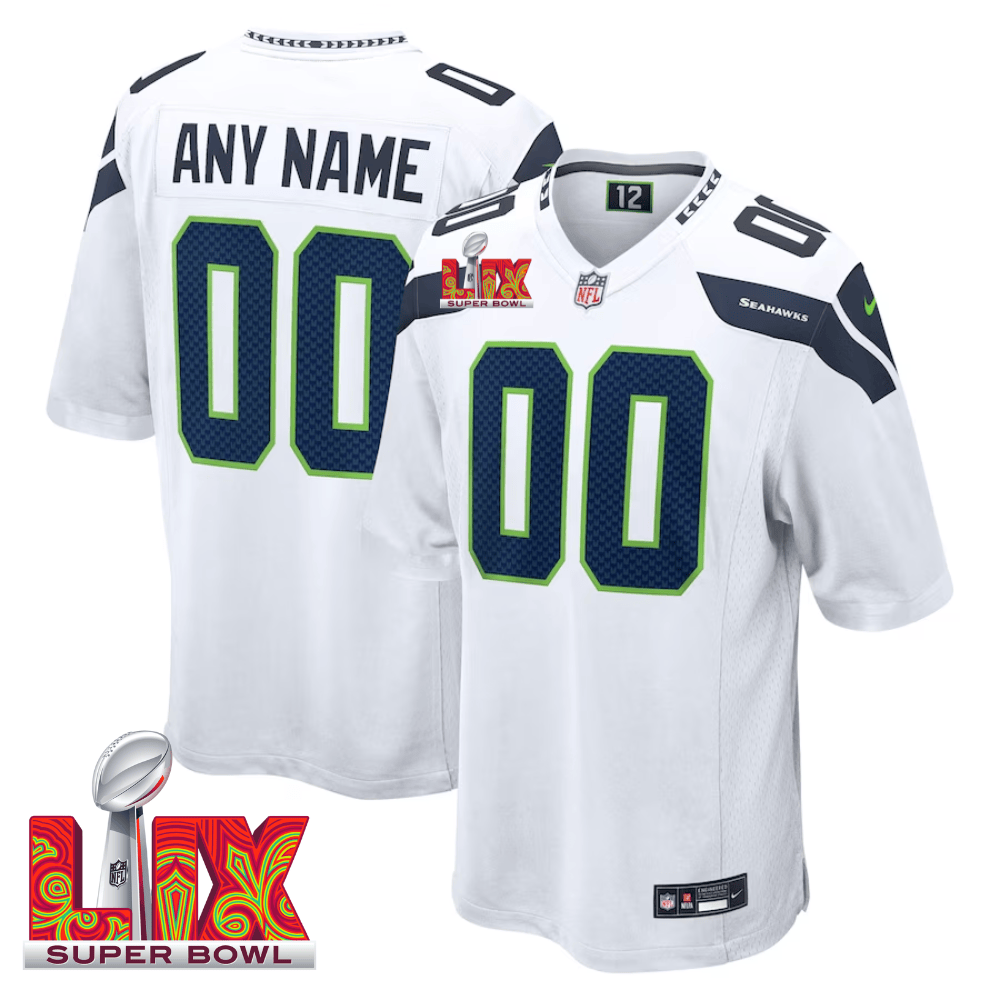 Seattle Seahawks Super Bowl LIX Patch Game Men Custom Jersey - White JS4449 nicesnker