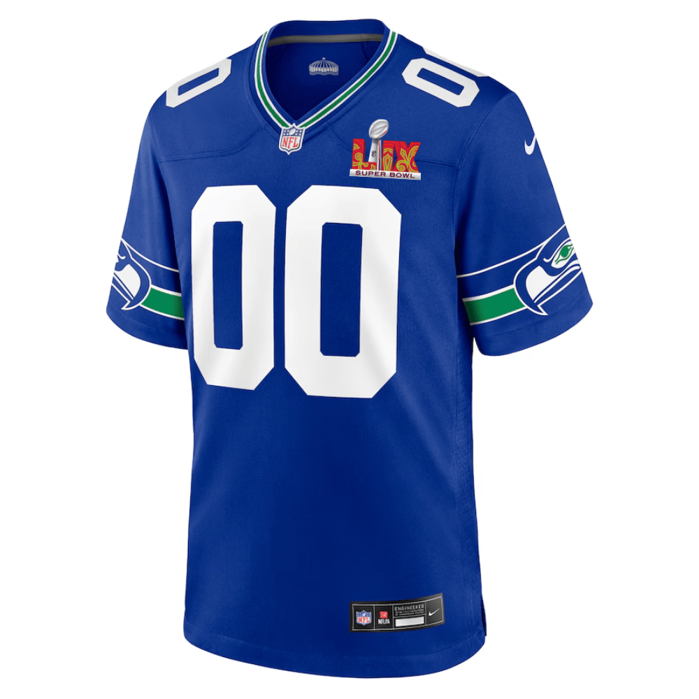 Alternative view of Seattle Seahawks Super Bowl LIX Patch Throwback Game Men Custom Jersey - Royal JS8485 nicesnker