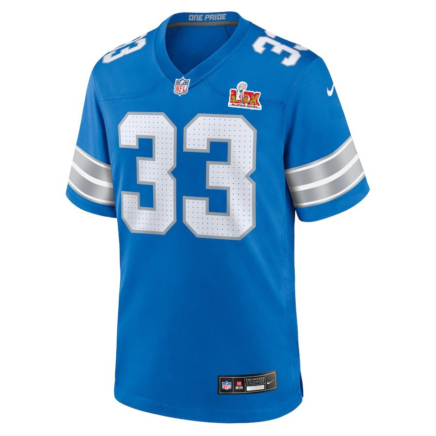 Alternative view of Sione Vaki #33 Detroit Lions Super Bowl LIX Jersey - Men's - Blue JS4238 nicesnker