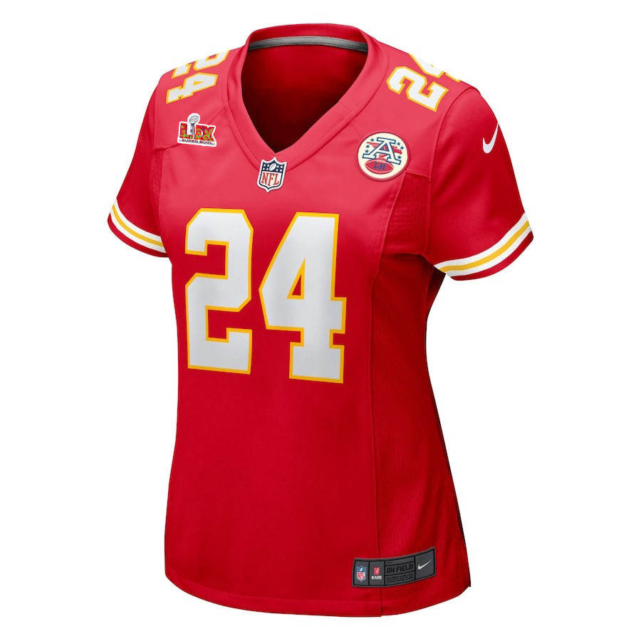 Alternative view of Skyy Moore #24 Kansas City Chiefs Super Bowl LIX Women's Jersey - Red JS8472 nicesnker