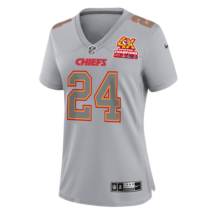 Alternative view of Skyy Moore 24 Kansas City Chiefs Super Bowl LVIII Champions 4X Atmosphere Fashion Game Women Jersey - Gray JS4793 nicesnker