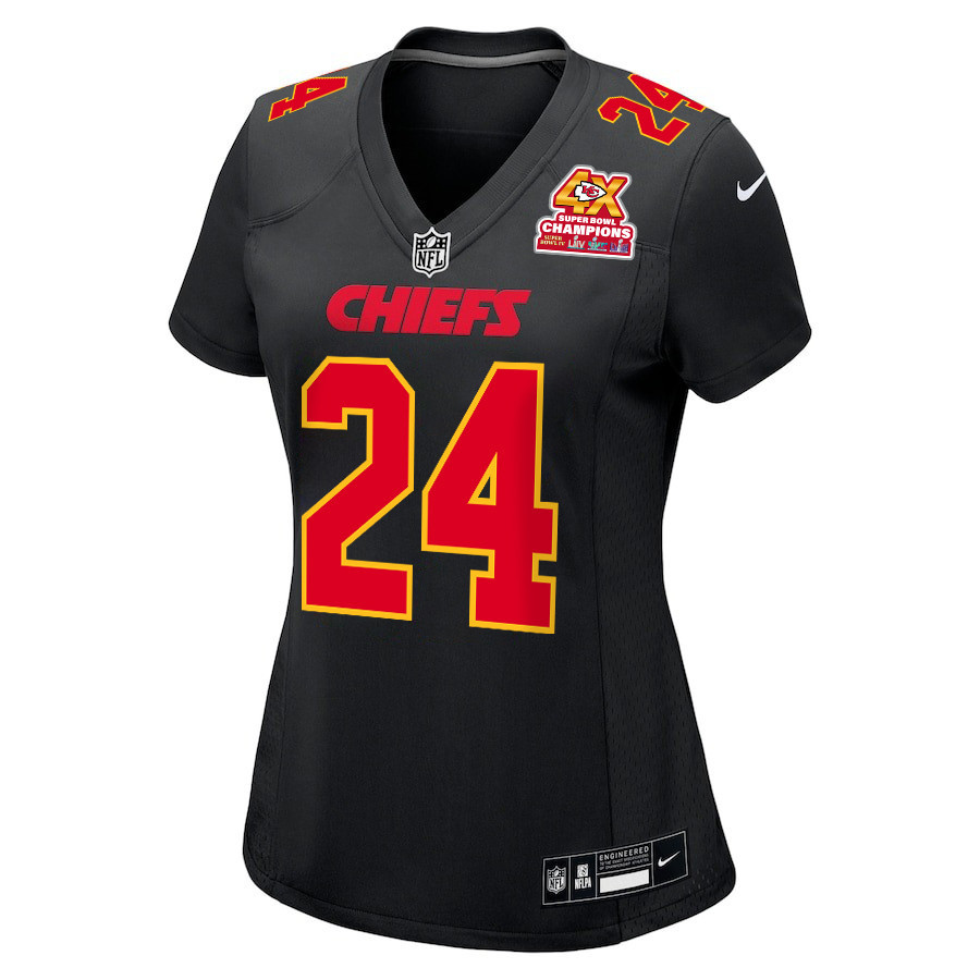 Alternative view of Skyy Moore 24 Kansas City Chiefs Super Bowl LVIII Champions 4X Fashion Game Women Jersey - Carbon Black JS9687 nicesnker