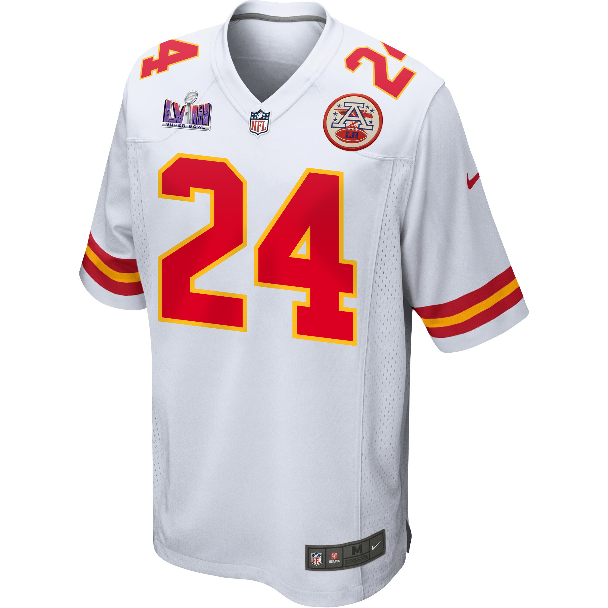 Alternative view of Skyy Moore 24 Kansas City Chiefs Super Bowl LVIII Patch Game Men Jersey - White JS3131 nicesnker