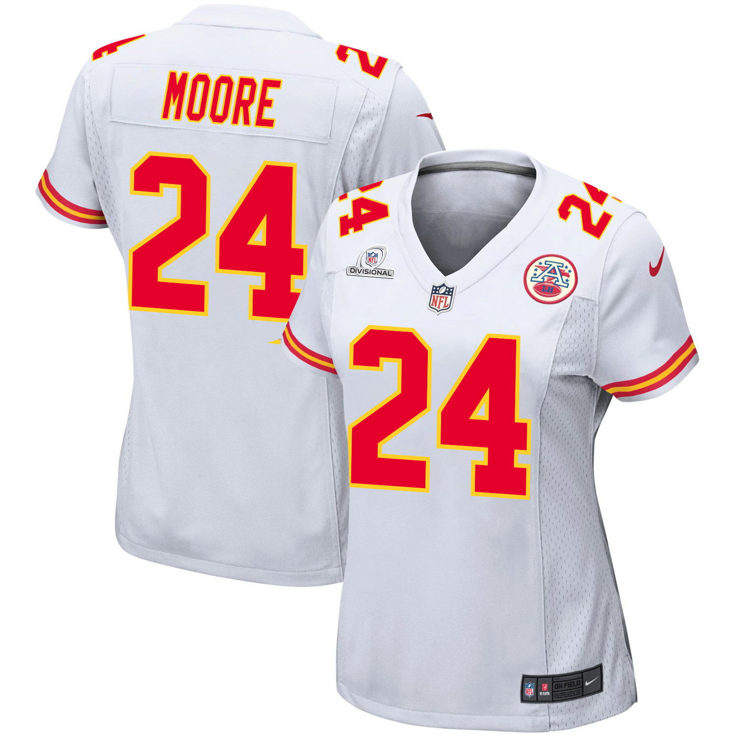 Skyy Moore 24 Kansas City Chiefs Super Bowl LVIII Patch Game Women Jersey - White JS2609 nicesnker
