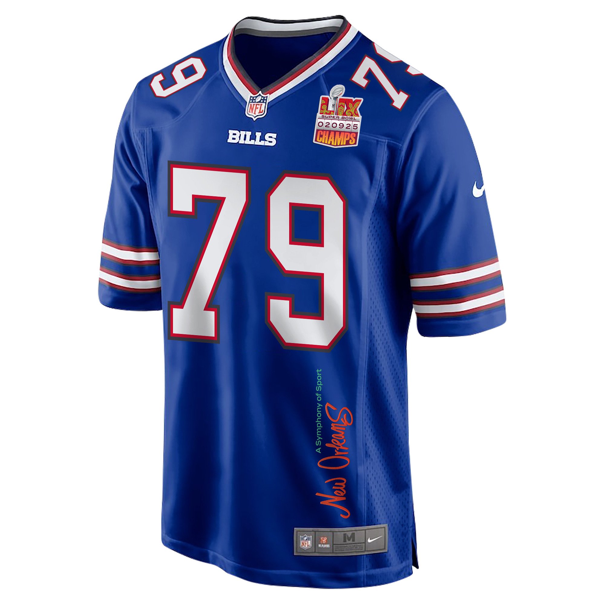 Spencer Brown 79 Buffalo Bills Super Bowl LIX Champions Patch 'New Orleans - A Symphony of Sport' EMBROIDERED Game Men Jersey - Royal JS1318 nicesnker - Image 3