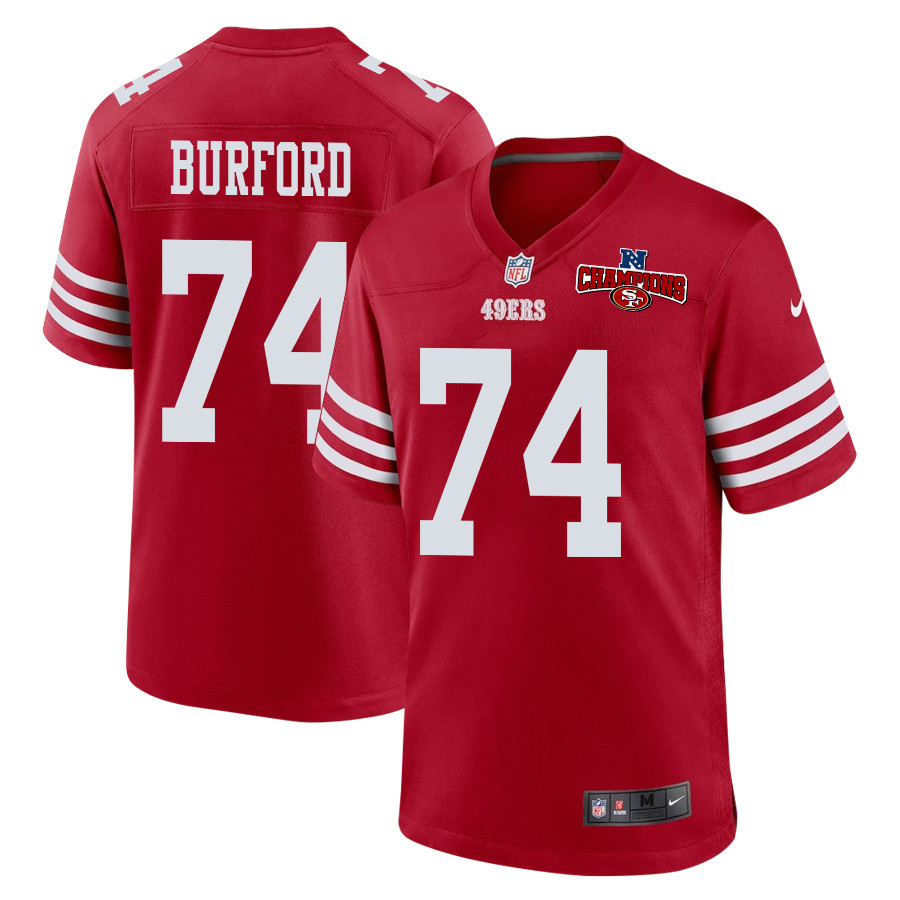 Spencer Burford 74 San Francisco 49ers NFC Champions Patch Game Men Jersey - Scarlet JS9993 nicesnker