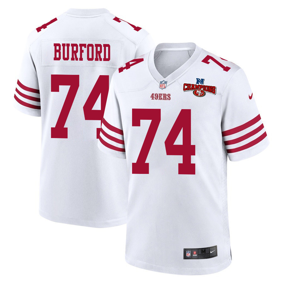Spencer Burford 74 San Francisco 49ers NFC Champions Patch Game Men Jersey - White JS5801 nicesnker
