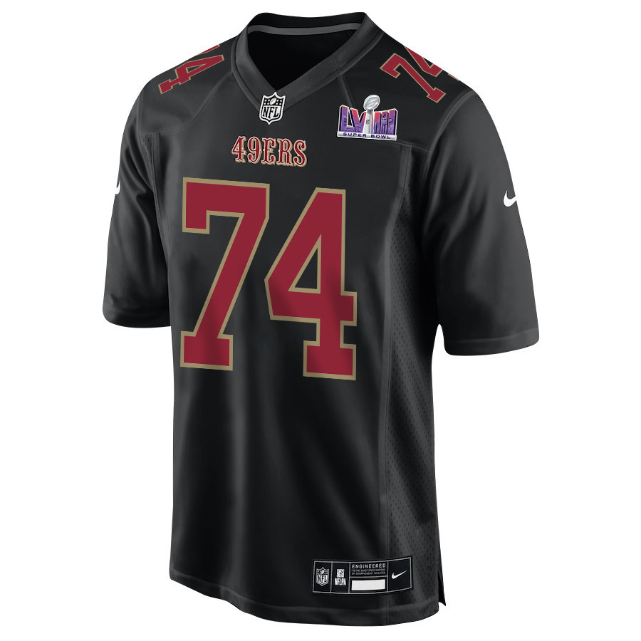 Alternative view of Spencer Burford 74 San Francisco 49ers Super Bowl LVIII Patch Fashion Game Men Jersey - Carbon Black JS3794 nicesnker