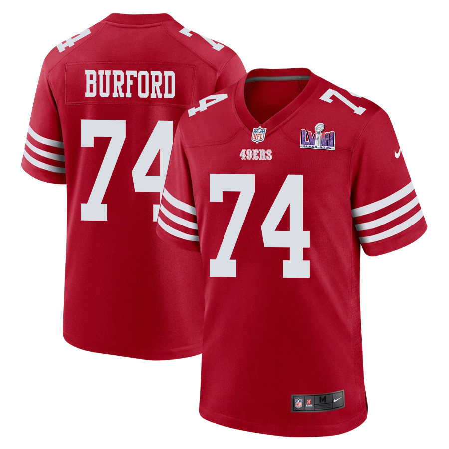 Spencer Burford 74 San Francisco 49ers Super Bowl LVIII Patch Game Men Jersey - Scarlet JS8899 nicesnker