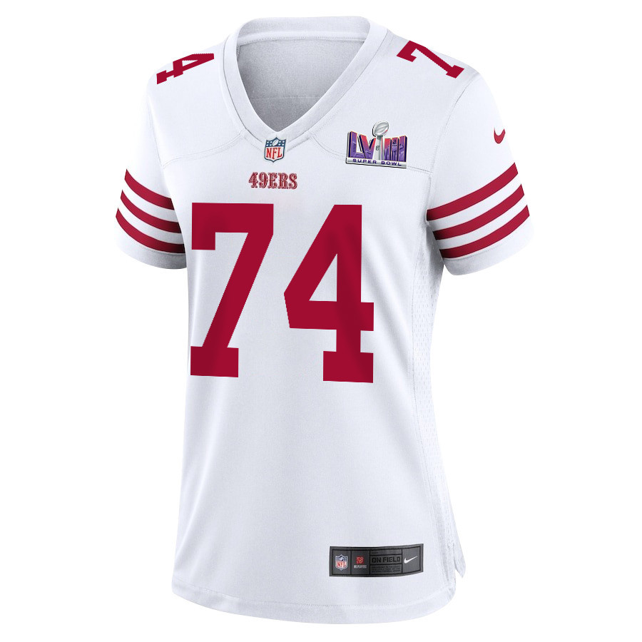 Alternative view of Spencer Burford 74 San Francisco 49ers Super Bowl LVIII Patch Game Women Jersey - White JS7313 nicesnker