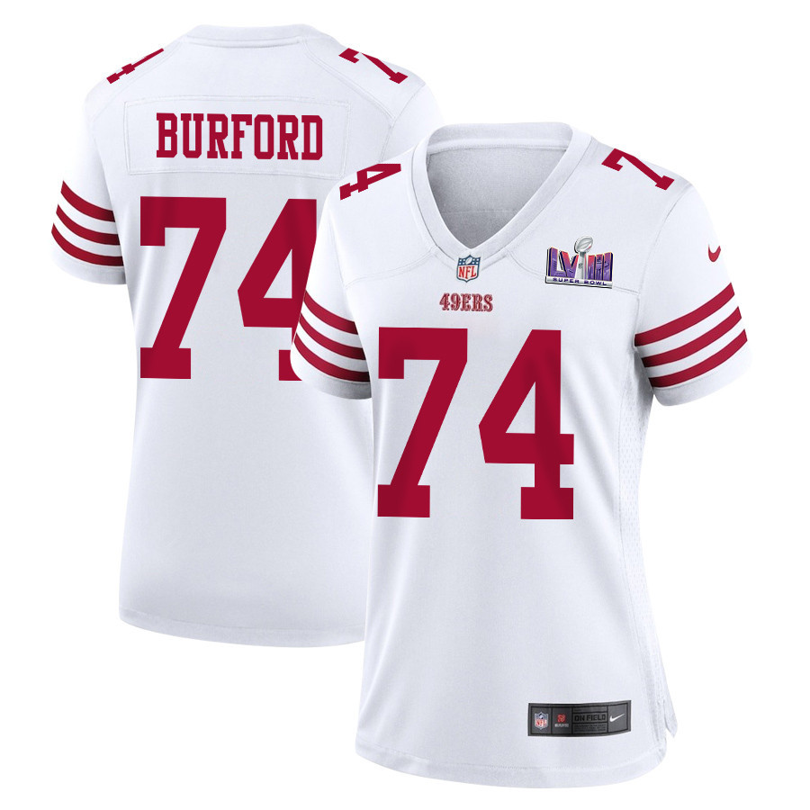 Spencer Burford 74 San Francisco 49ers Super Bowl LVIII Patch Game Women Jersey - White JS7313 nicesnker
