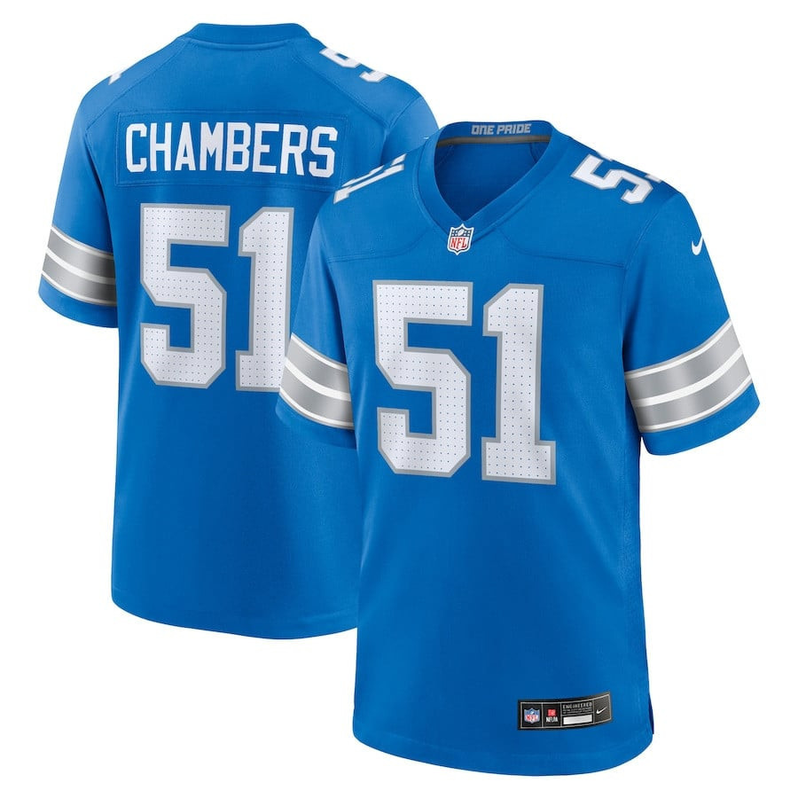 Steele Chambers 51 Detroit Lions Game Men Jersey - Blue JS2553 nicesnker