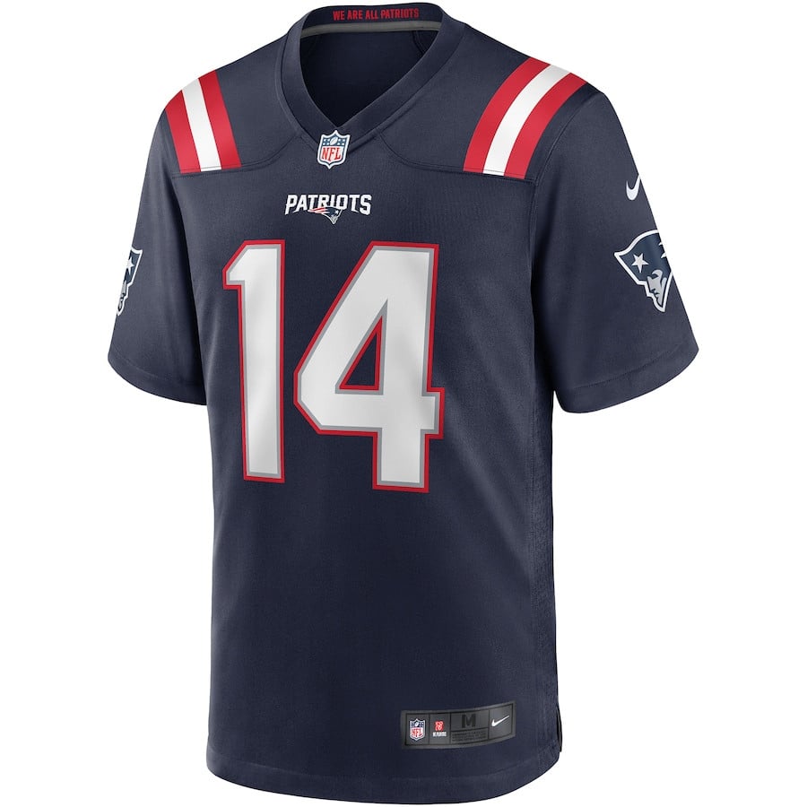 Alternative view of Steve Grogan 14 New England Patriots Men Game Retired Jersey - Navy JS2274 nicesnker