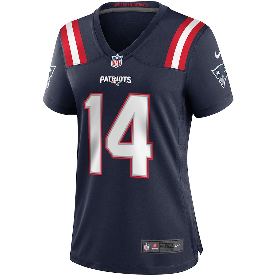 Alternative view of Steve Grogan 14 New England Patriots Women Game Retired Jersey - Navy JS5673 nicesnker