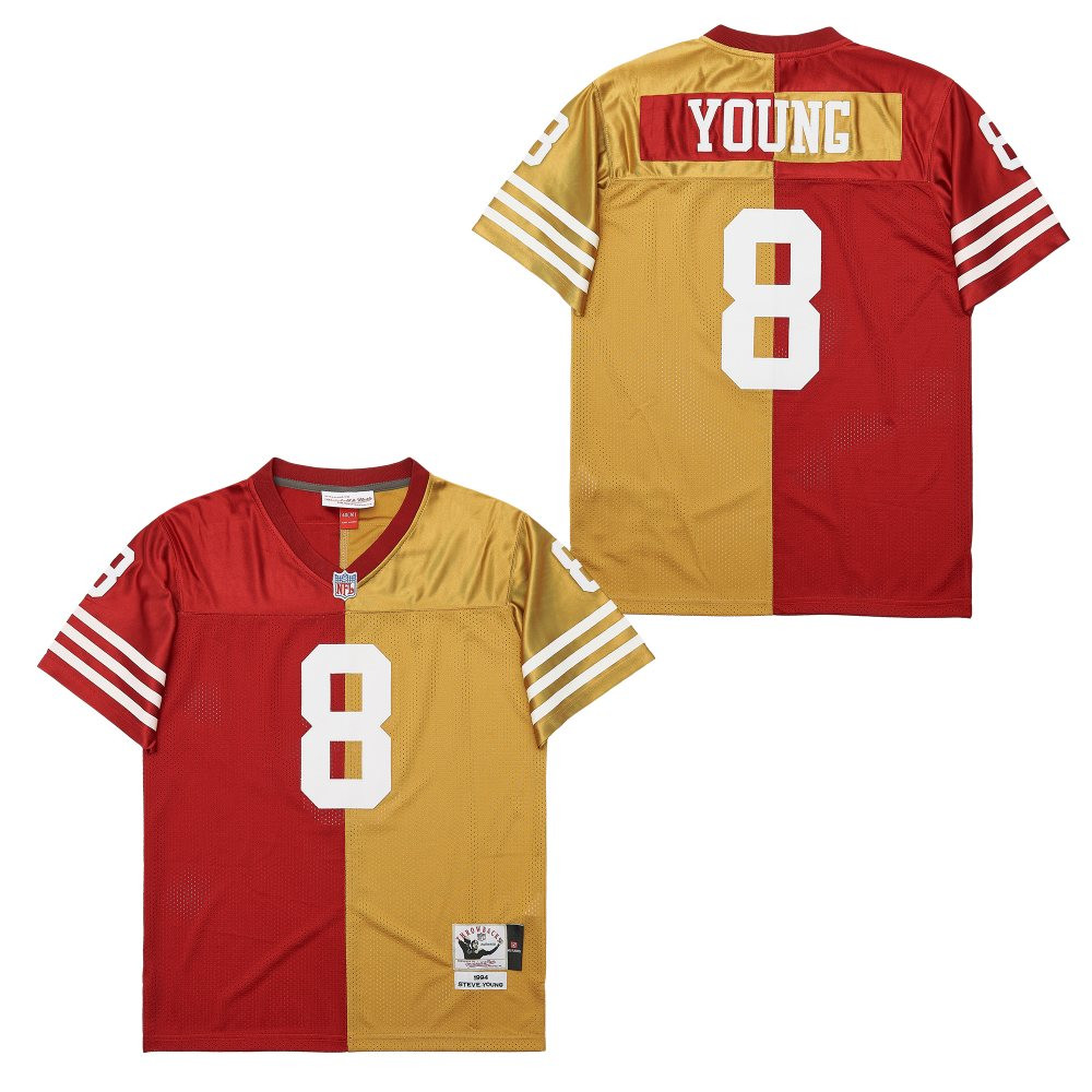 Steve Young 8 San Francisco 49ers Two-Toned Throwback Men Jersey - Yellow/Red JS4516 nicesnker