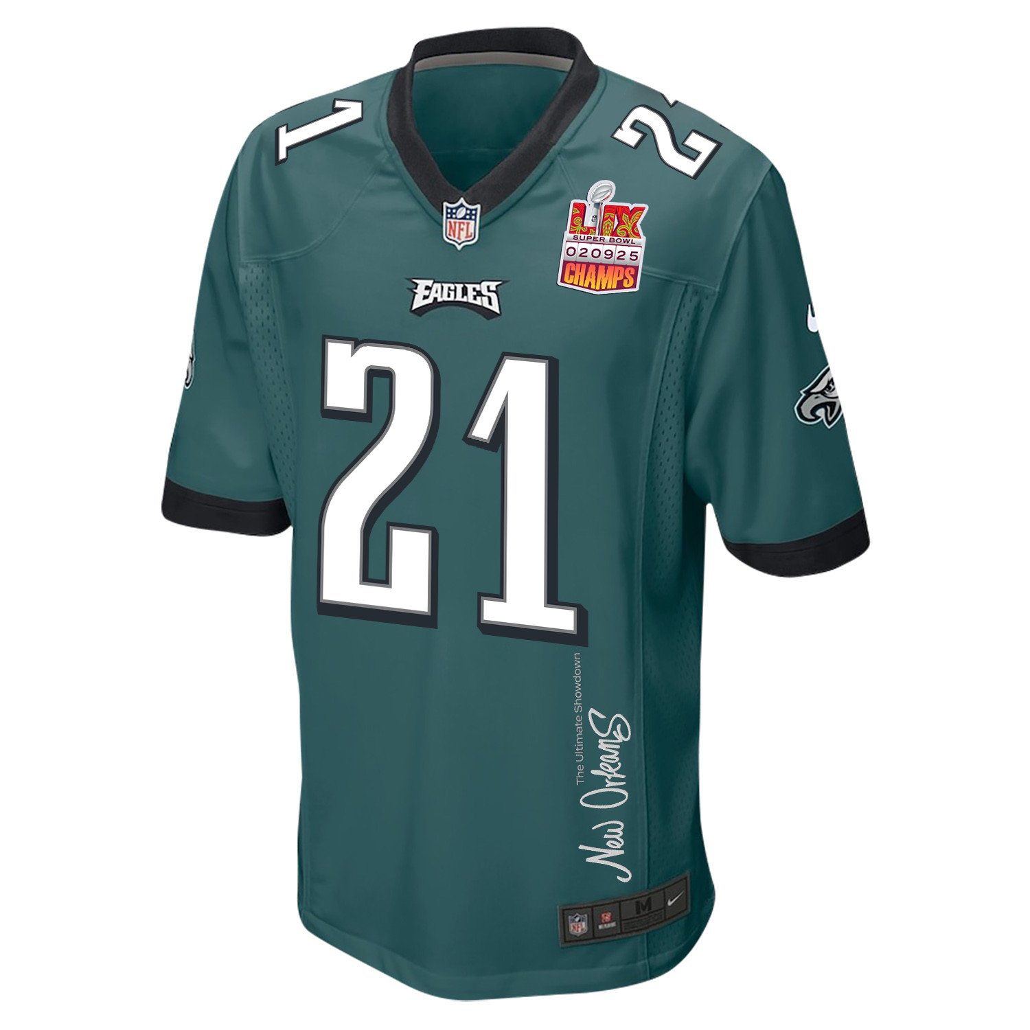Sydney Brown 21 Philadelphia Eagles Super Bowl LIX Champions Patch 'New Orleans - The Ultimate Showdown' EMBROIDERED Game Men Jersey - Midnight Green JS6829 nicesnker - Image 3