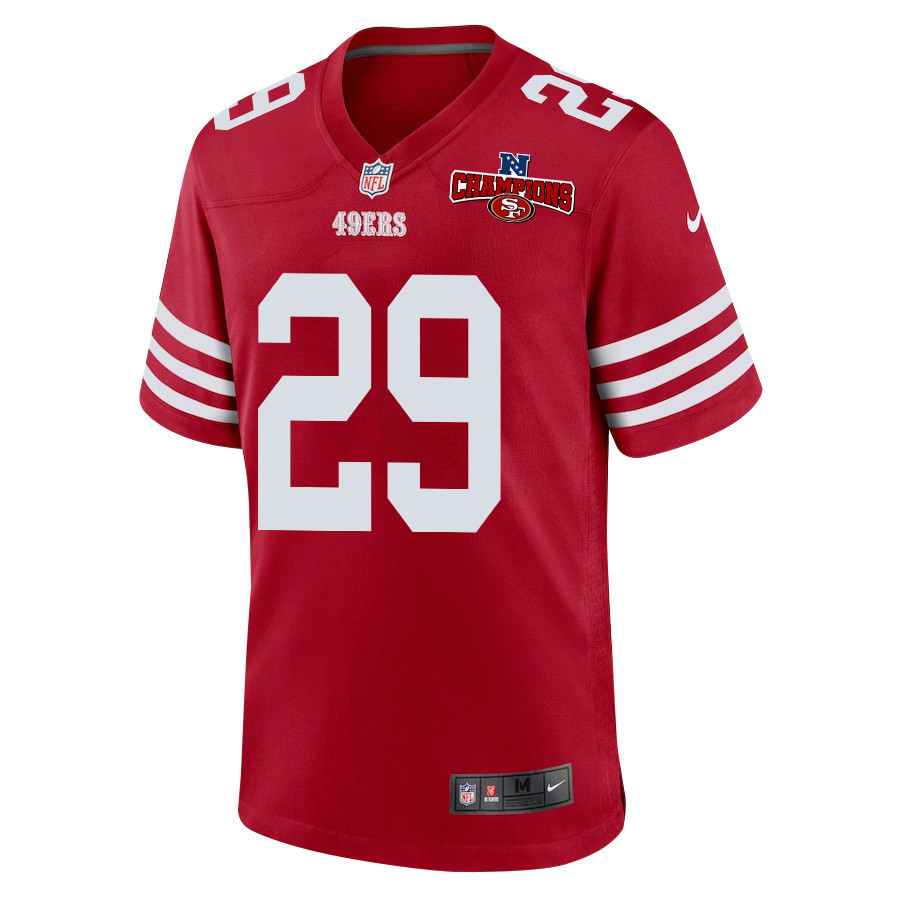 Alternative view of Talanoa Hufanga 29 San Francisco 49ers NFC Champions Patch Game Men Jersey - Scarlet JS5776 nicesnker
