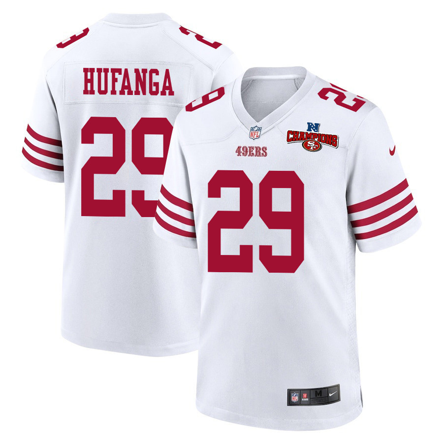 Talanoa Hufanga 29 San Francisco 49ers NFC Champions Patch Game Men Jersey - White JS2729 nicesnker