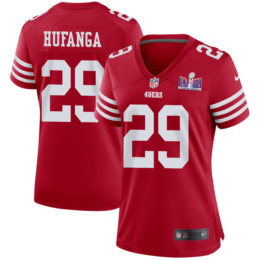 Talanoa Hufanga 29 San Francisco 49ers Super Bowl LVIII Patch Game Women Jersey - Scarlet JS7178 nicesnker