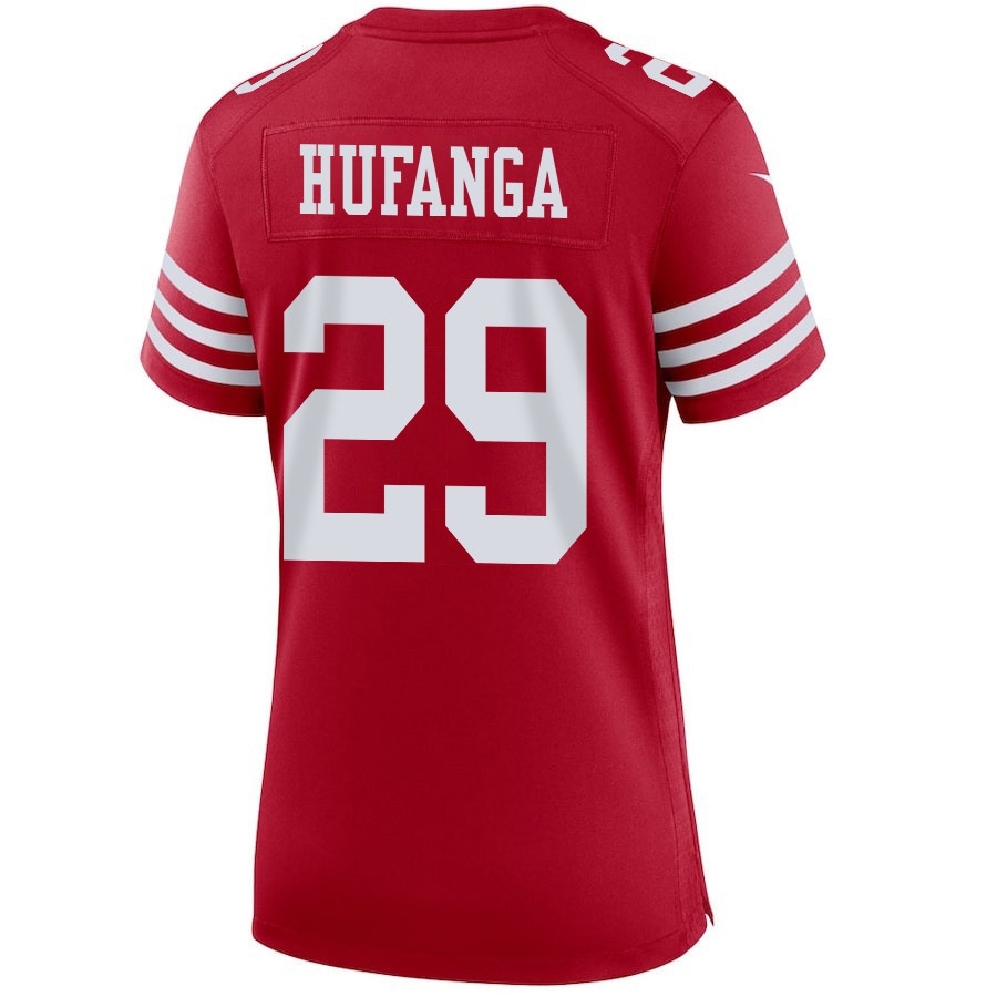 Talanoa Hufanga 29 San Francisco 49ers Super Bowl LVIII Patch Game Women Jersey - Scarlet JS7178 nicesnker - Image 3