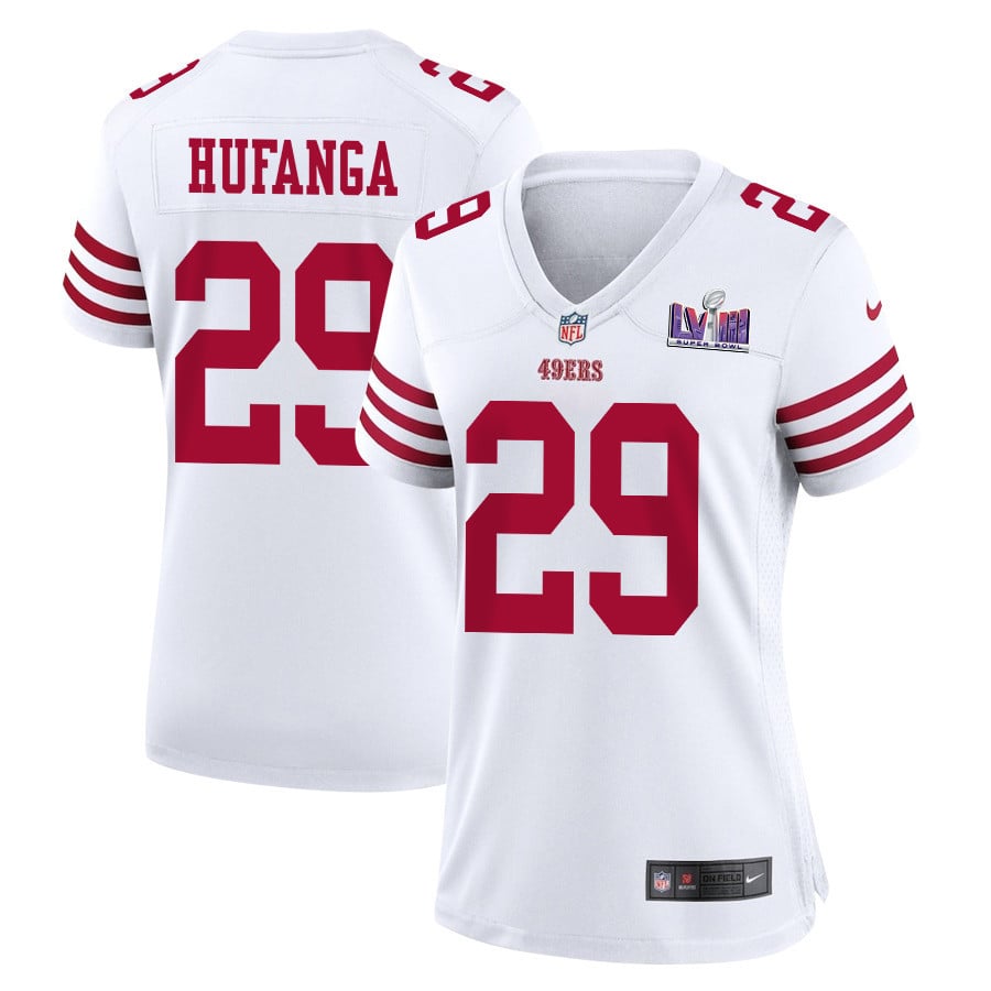 Talanoa Hufanga 29 San Francisco 49ers Super Bowl LVIII Patch Game Women Jersey - White JS9001 nicesnker