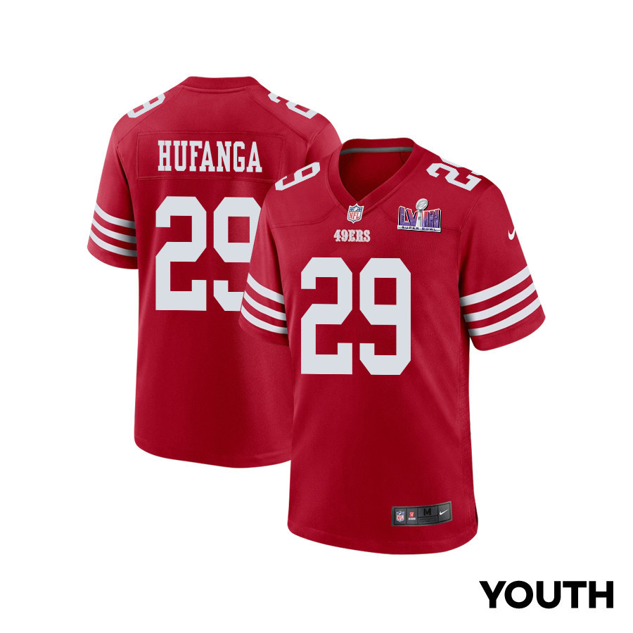 Talanoa Hufanga 29 San Francisco 49ers Super Bowl LVIII Patch Game YOUTH Jersey - Scarlet JS1231 nicesnker