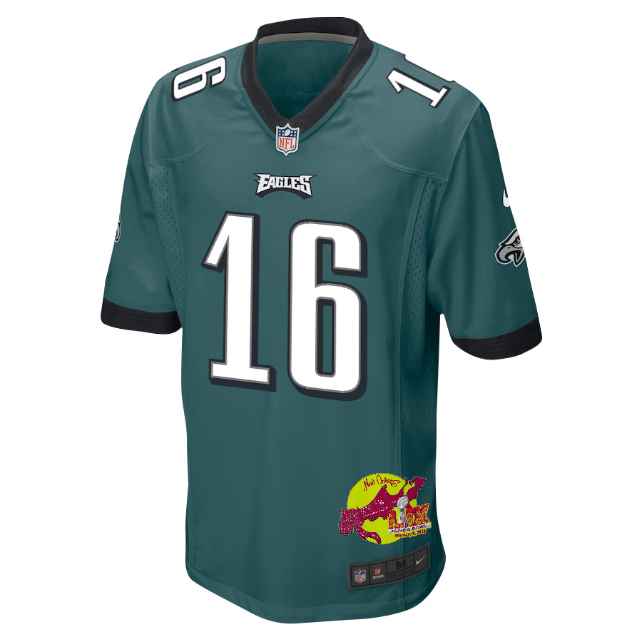 Tanner McKee 16 Philadelphia Eagles Super Bowl LIX New Orleans Patch Game Men Jersey - Midnight Green JS7935 nicesnker - Image 3