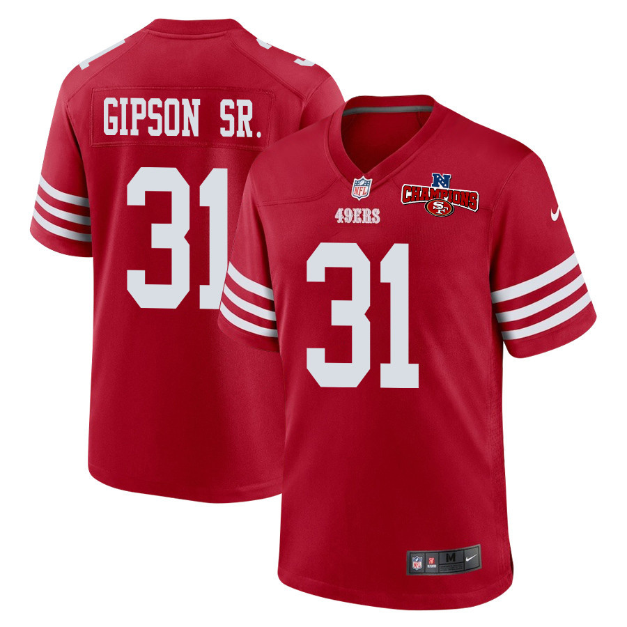 Tashaun Gipson Sr. 31 San Francisco 49ers NFC Champions Patch Game Men Jersey - Scarlet JS9633 nicesnker