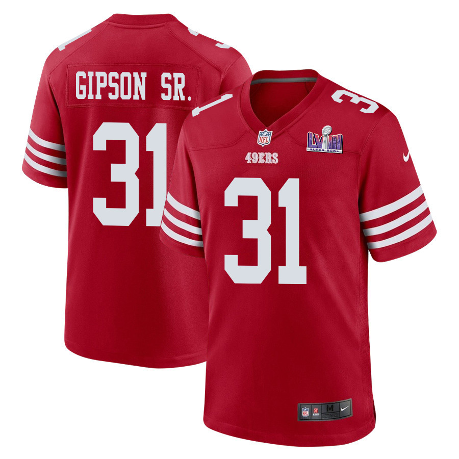 Tashaun Gipson Sr. 31 San Francisco 49ers Super Bowl LVIII Patch Game Men Jersey - Scarlet JS4170 nicesnker