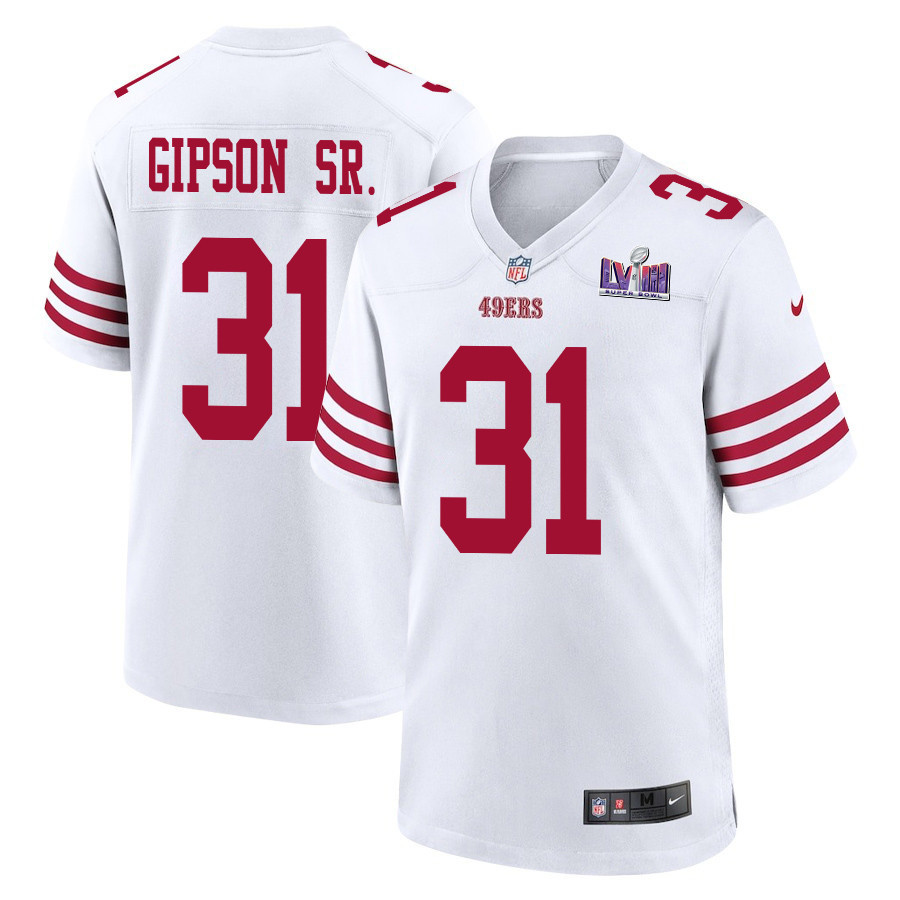 Tashaun Gipson Sr. 31 San Francisco 49ers Super Bowl LVIII Patch Game Men Jersey - White JS5092 nicesnker