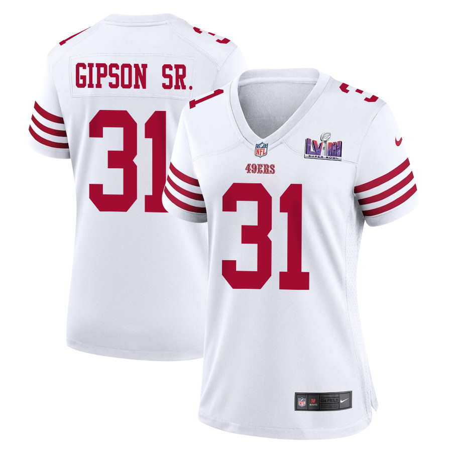 Tashaun Gipson Sr. 31 San Francisco 49ers Super Bowl LVIII Patch Game Women Jersey - White JS4695 nicesnker