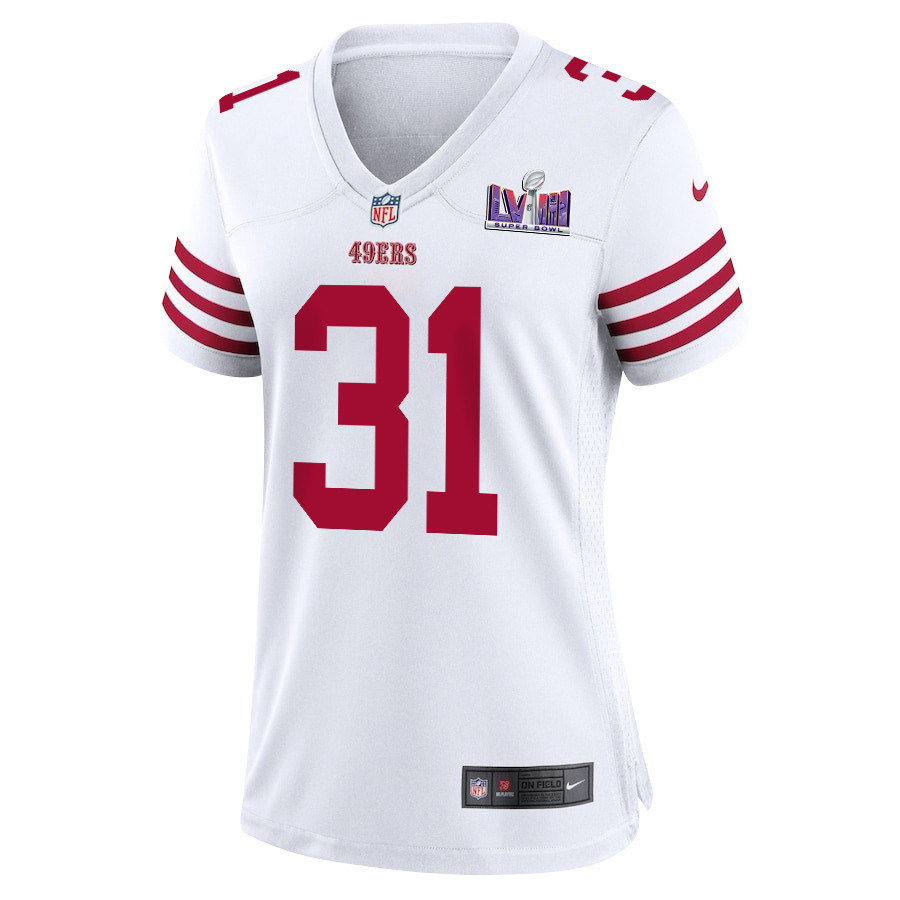 Alternative view of Tashaun Gipson Sr. 31 San Francisco 49ers Super Bowl LVIII Patch Game Women Jersey - White JS4695 nicesnker