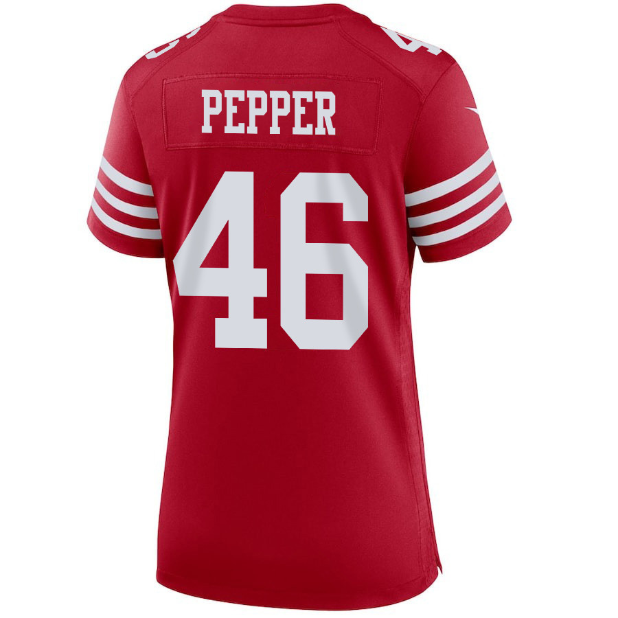 Taybor Pepper 46 San Francisco 49ers Super Bowl LVIII Patch Game Women Jersey - Scarlet JS5586 nicesnker - Image 3