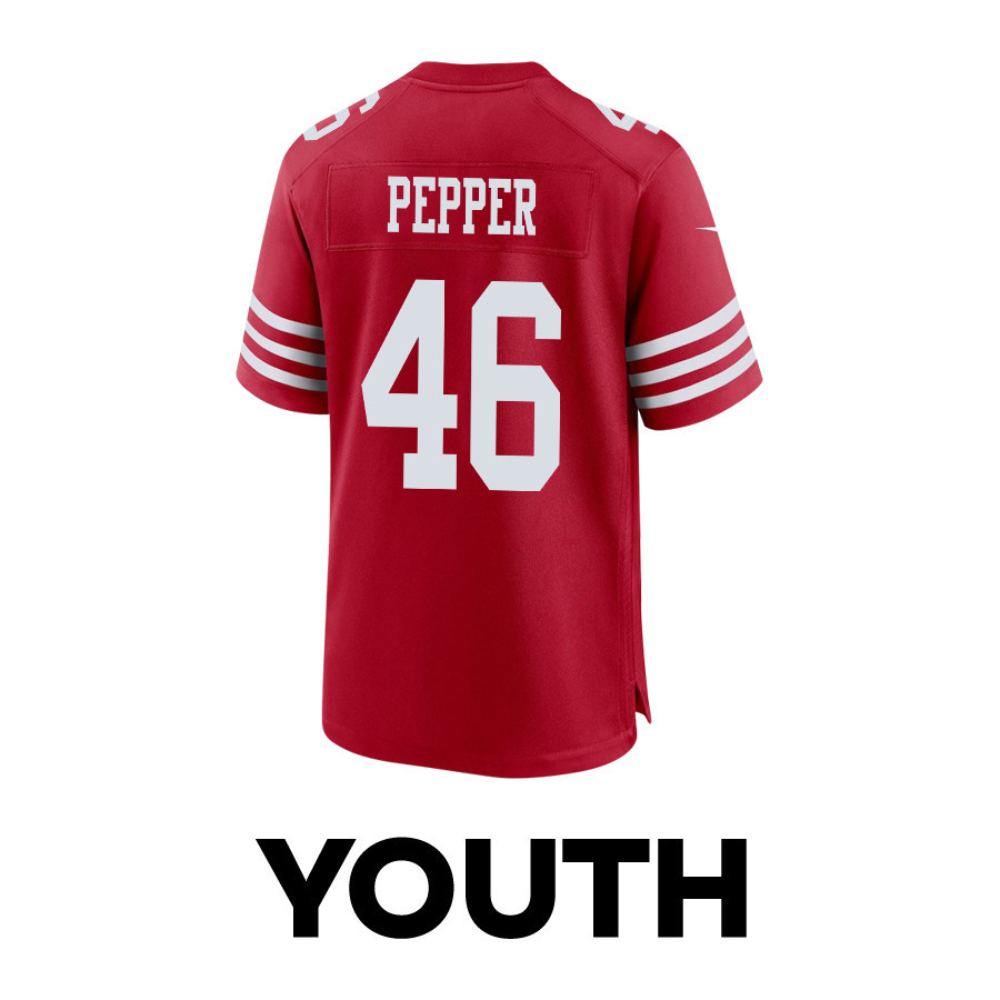Taybor Pepper 46 San Francisco 49ers Super Bowl LVIII Patch Game YOUTH Jersey - Scarlet JS1194 nicesnker - Image 3