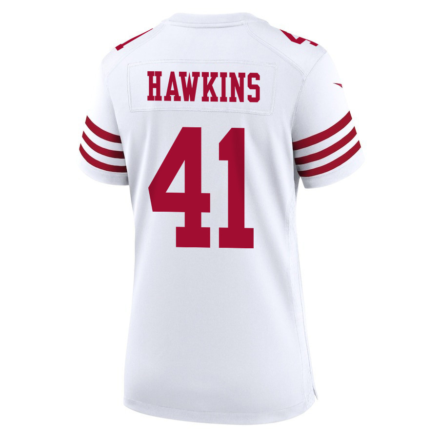 Tayler Hawkins 41 San Francisco 49ers Super Bowl LVIII Patch Game Women Jersey - White JS1817 nicesnker - Image 3
